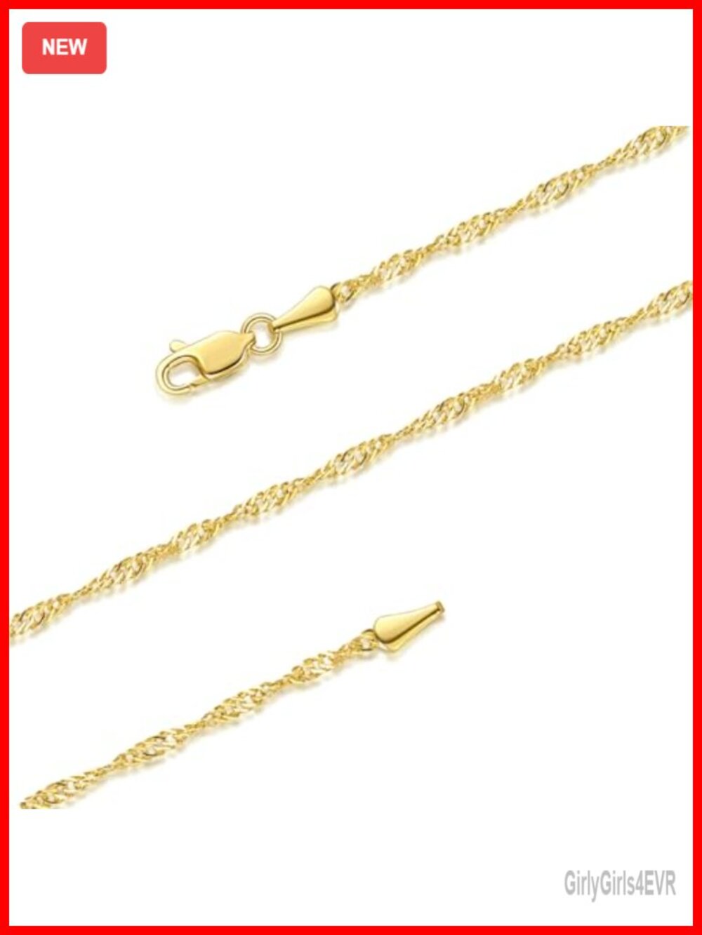 14K Gold Plated Singapore Chain Necklace for Women Dainty Twist 18 Inch